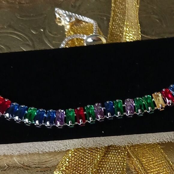 Rainbow Gemstones Sterling Silver Adjustable Bracelet - Picture 6 of 10